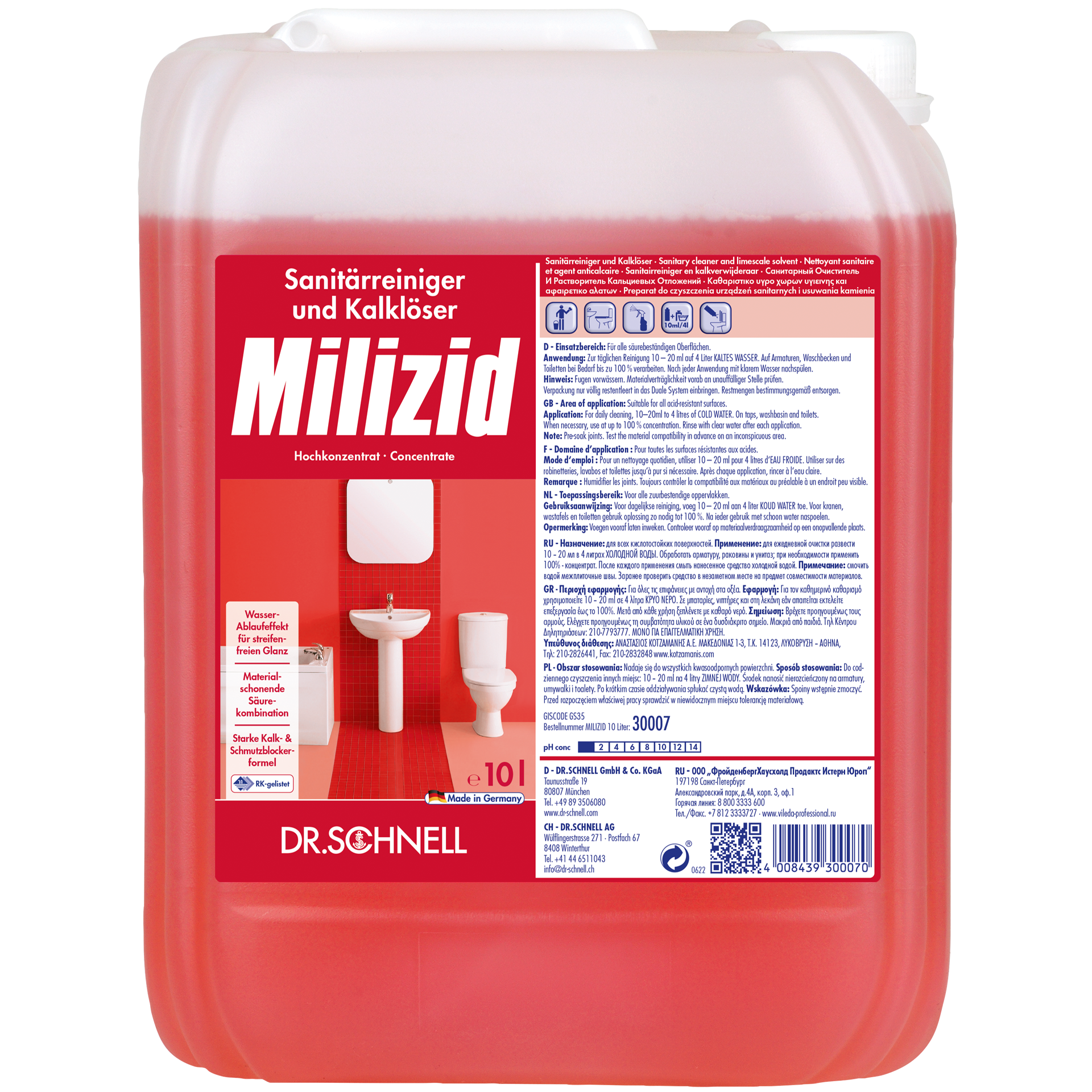 Dr. Schnell Milizid Classic Sanitärreiniger, 10 Liter Kanister