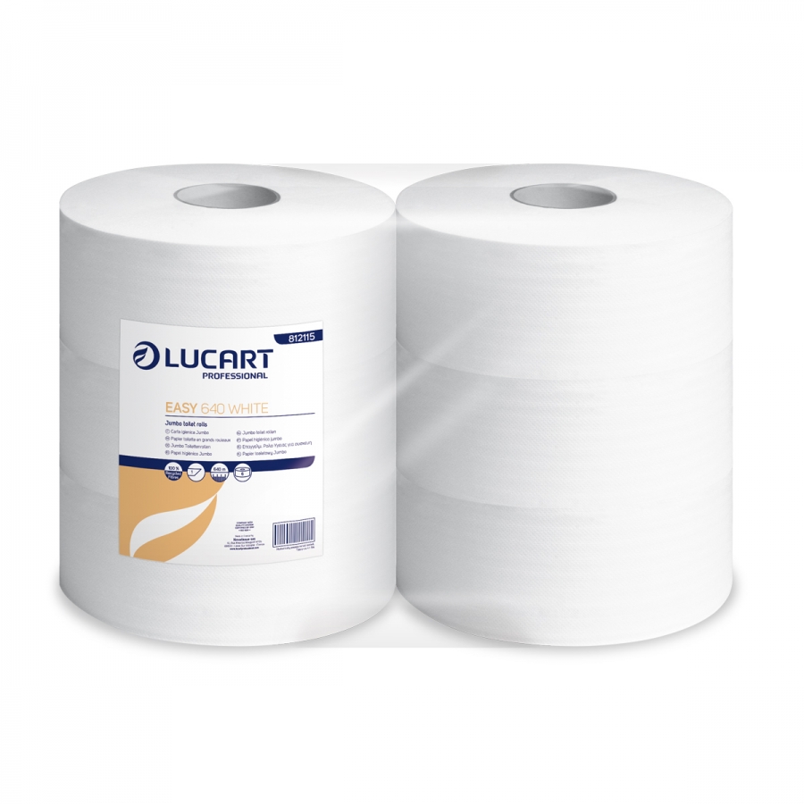 Lucart Prof. Easy 640 White, Toilettenpapier, Jumborolle, 1-lagig, Maxi, recycled, 640 m, 6 Rollen/Sack