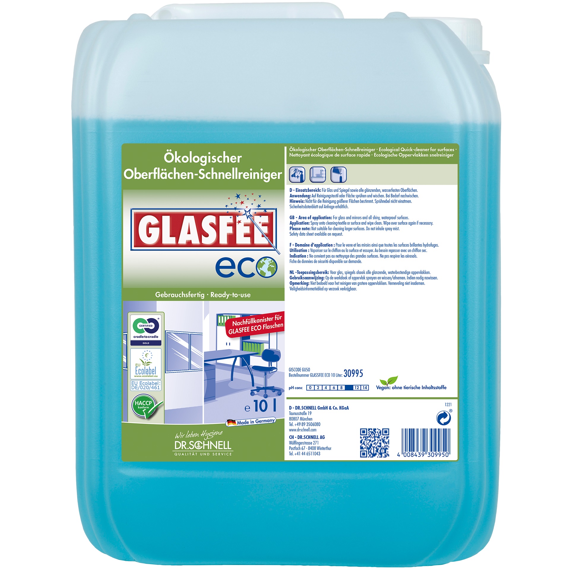 Dr. Schnell Glasfee Eco, Ökologischer Oberflächen-Schnellreiniger, 10 Liter Kanister
