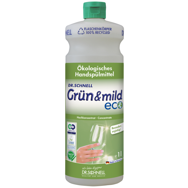 Dr. Schnell Grün & Mild Eco, Ökologisches Handspülmittel, 1 Liter Flasche