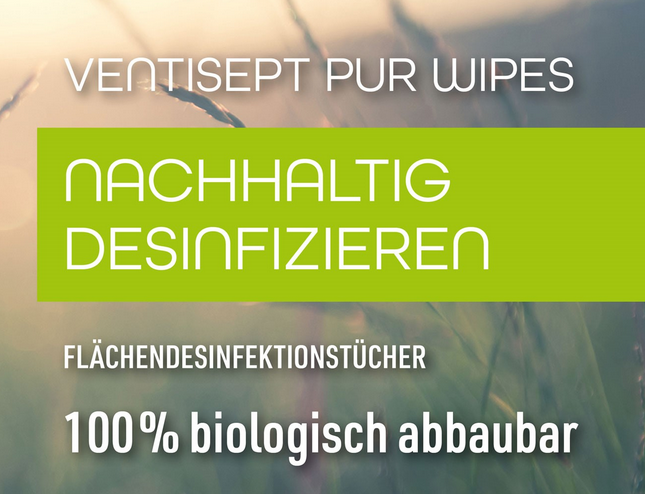 Ventisept Pur Wipes Desinfektionstücher, Ready 2 use, 100% plastikfreie Tücher, 20 x 20 cm, 100 Stück/Packung