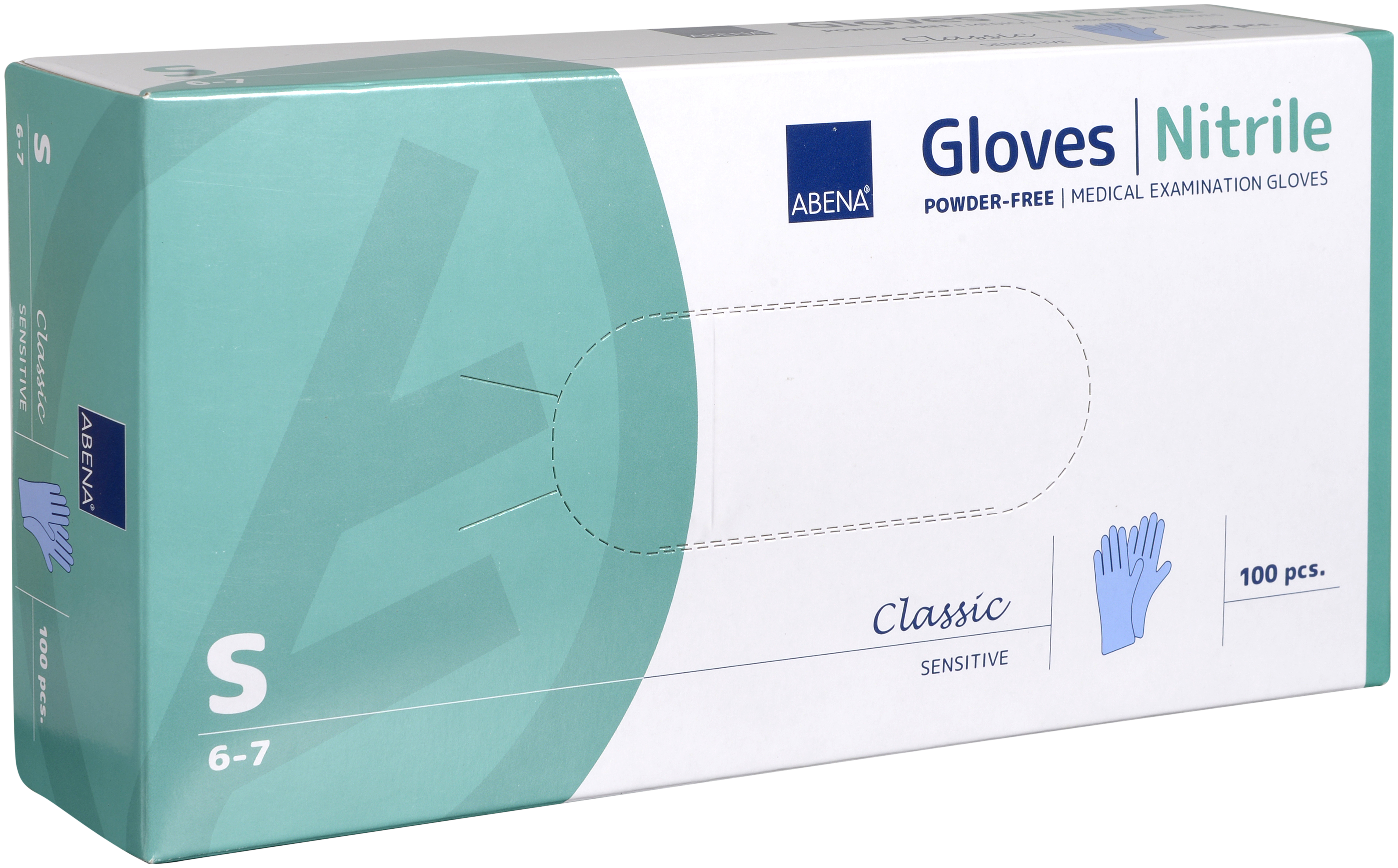 Abena Classic Sensitive Nitril Handschuh Größe S, 10 x 100 Stück, puderfrei, blau, Gr. S