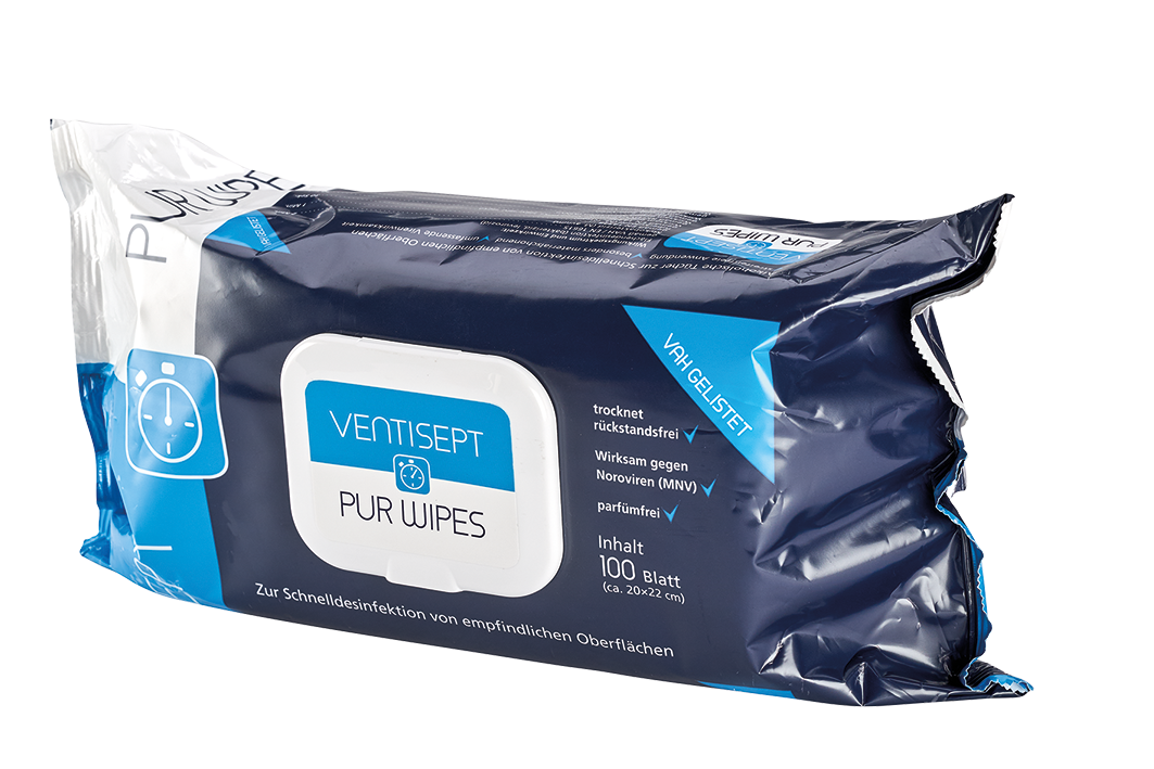 Ventisept Pur Wipes Desinfektionstücher, Ready 2 use, 100% plastikfreie Tücher, 20 x 20 cm, 100 Stück/Packung