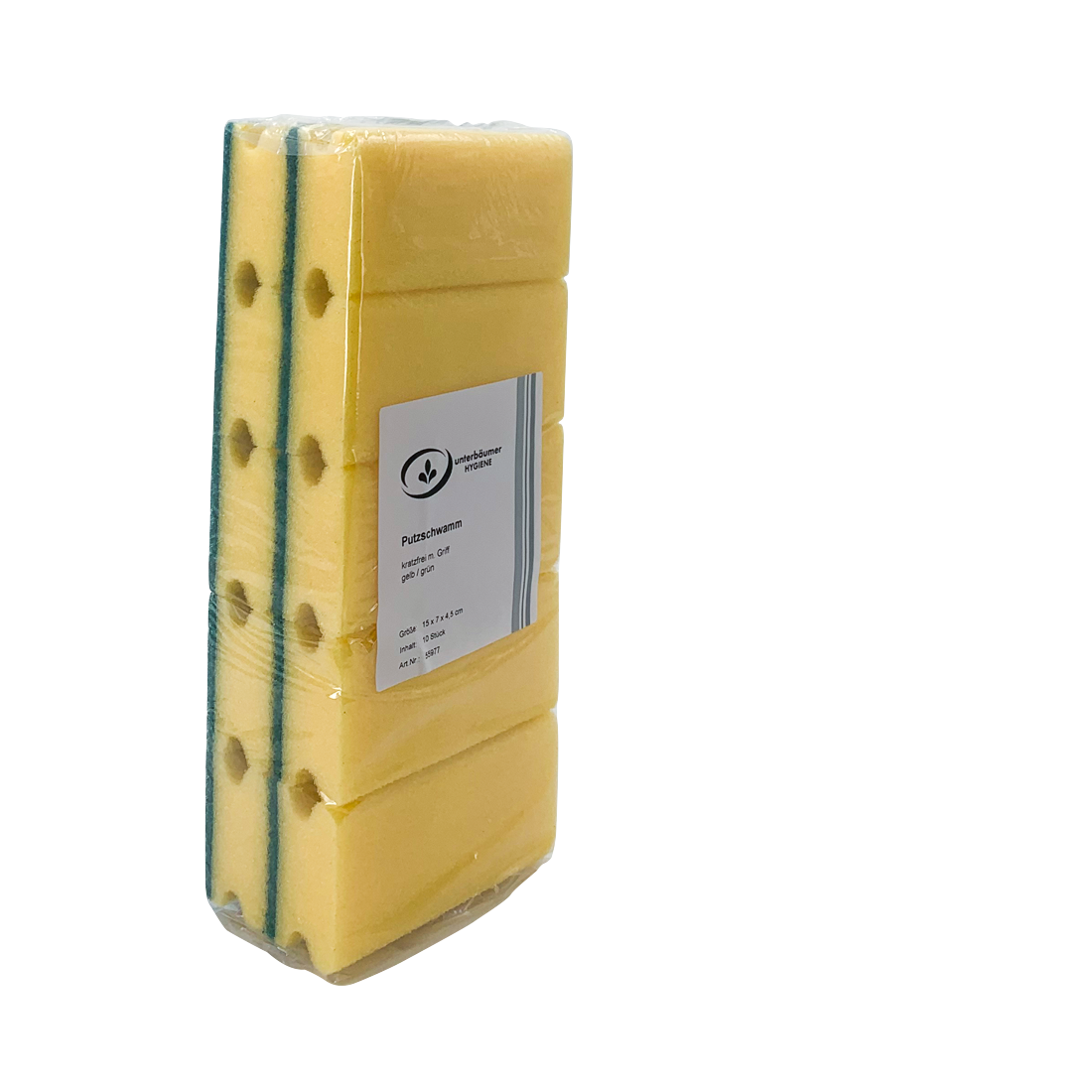 Scheuerschwamm/Topfreiniger mit Griff, gelb/grün, 15 cm x 7 cm x 4.5 cm, 10 Stück/Packung