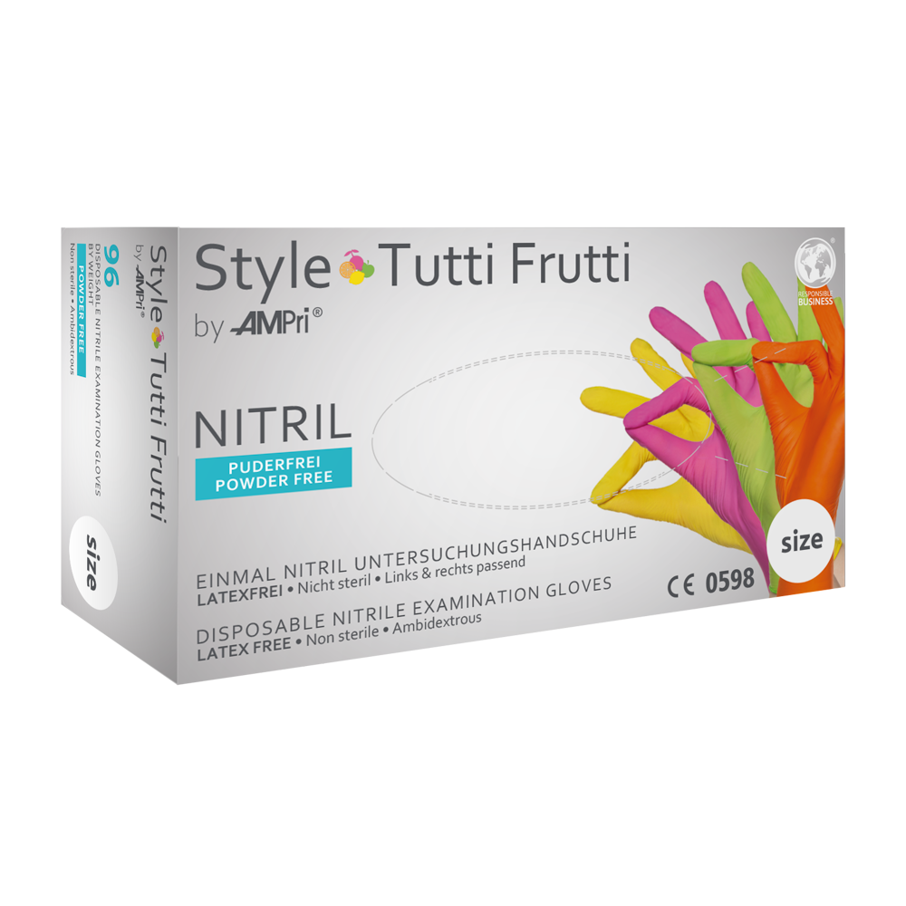 Med-Comfort Nitrilhandschuhe, Style Tutti Frutti, Gr. XL, puderfrei, bunt, Farbenmix, 96 Stück/Packung