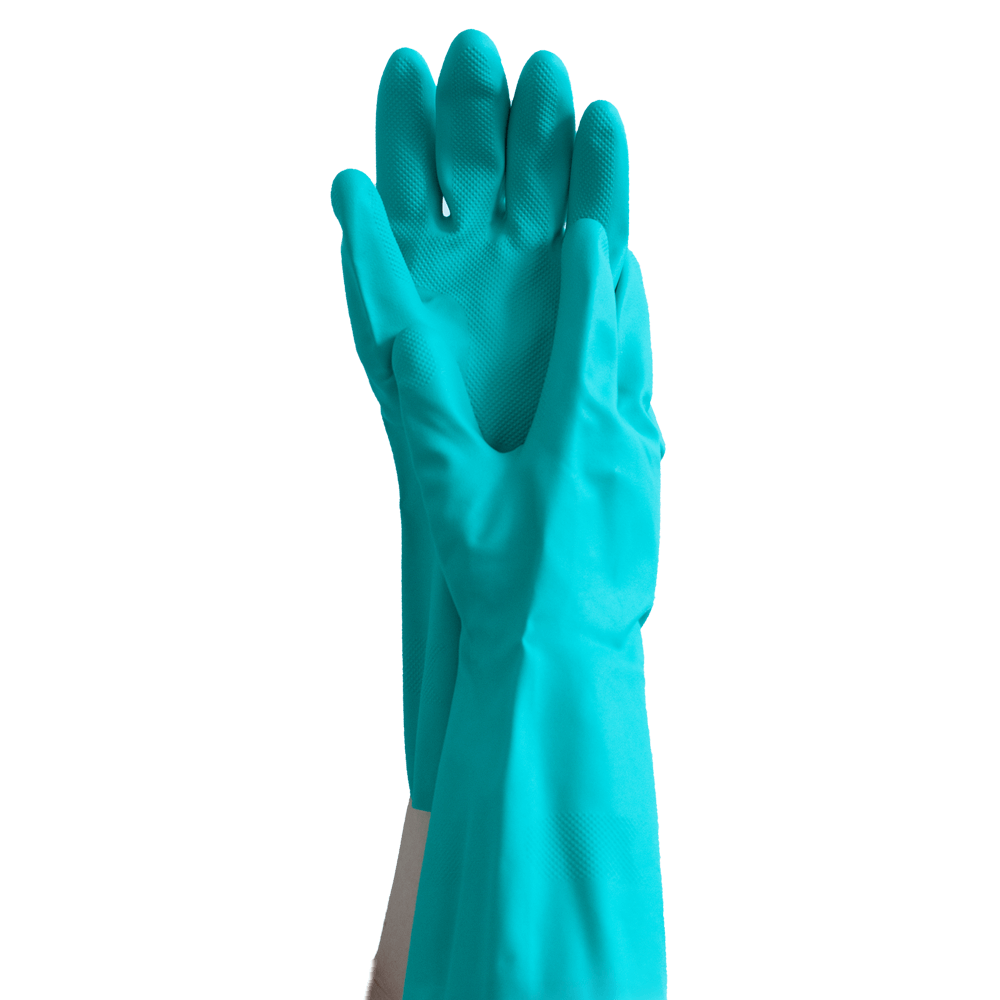 MaiMed® – safety touch, Nitril, grün, Chemikalienschutzhandschuh, 330 mm, Baumwollinnenbeflockung, 1 Paar, Gr. L (8-9)