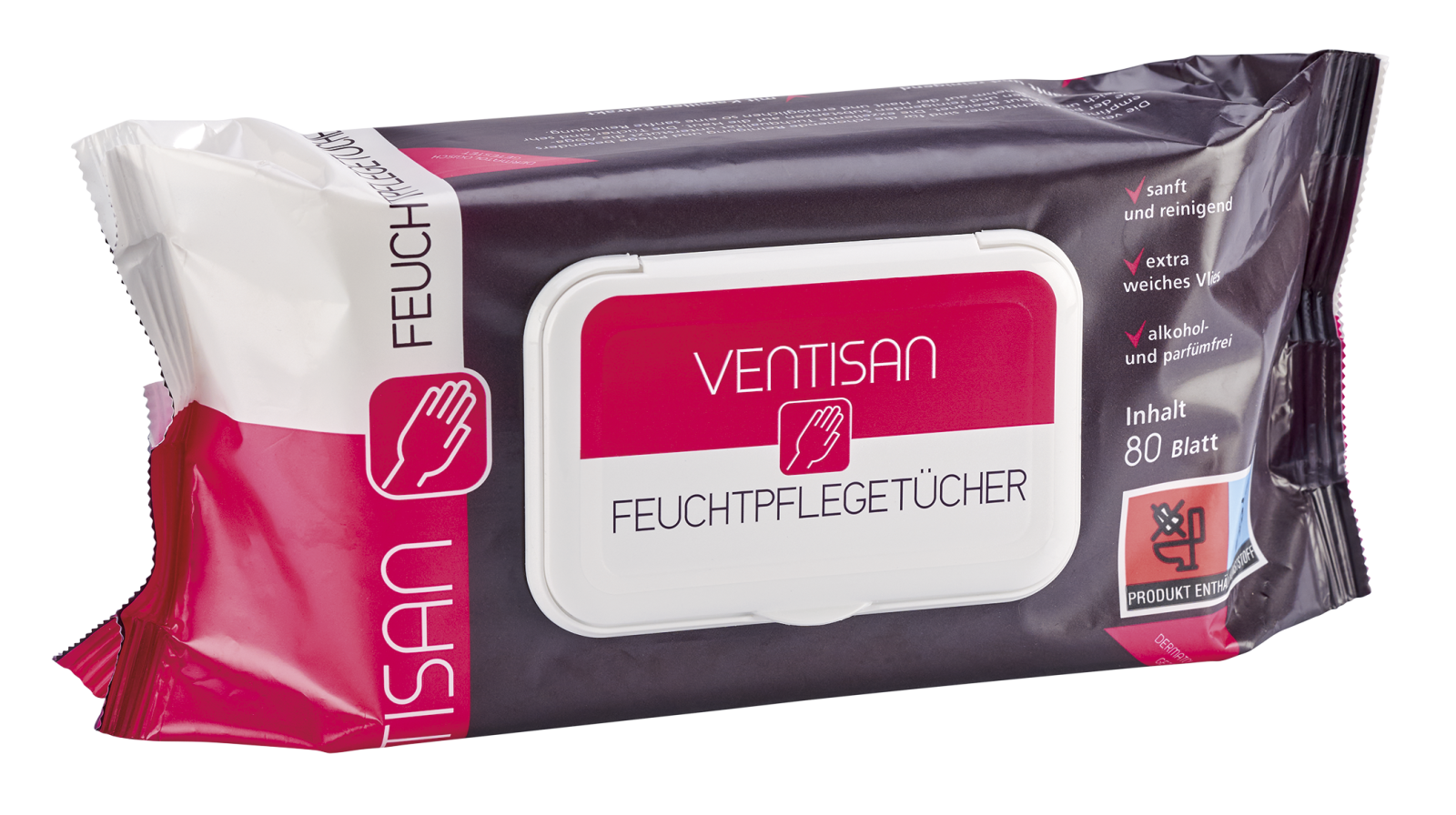 Ventisan Feuchtpflegetücher, Flowpack, 80 Tücher/Packung, 12 Packungen/Karton, weiß, 17,5 x 20 cm, weiß