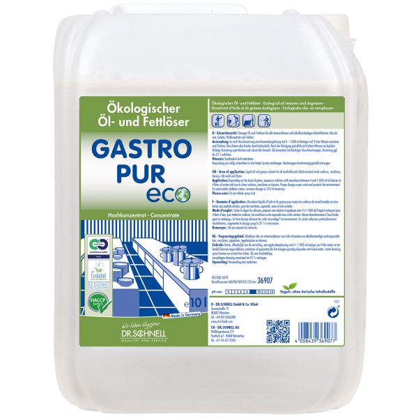 Dr. Schnell Gastro Pur Eco, Ökologischer Öl- und Fettlöser, 10 Liter Kanister