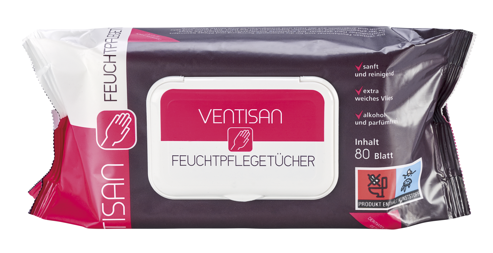 Ventisan Feuchtpflegetücher, Flowpack, 80 Tücher/Packung, 12 Packungen/Karton, weiß, 17,5 x 20 cm, weiß