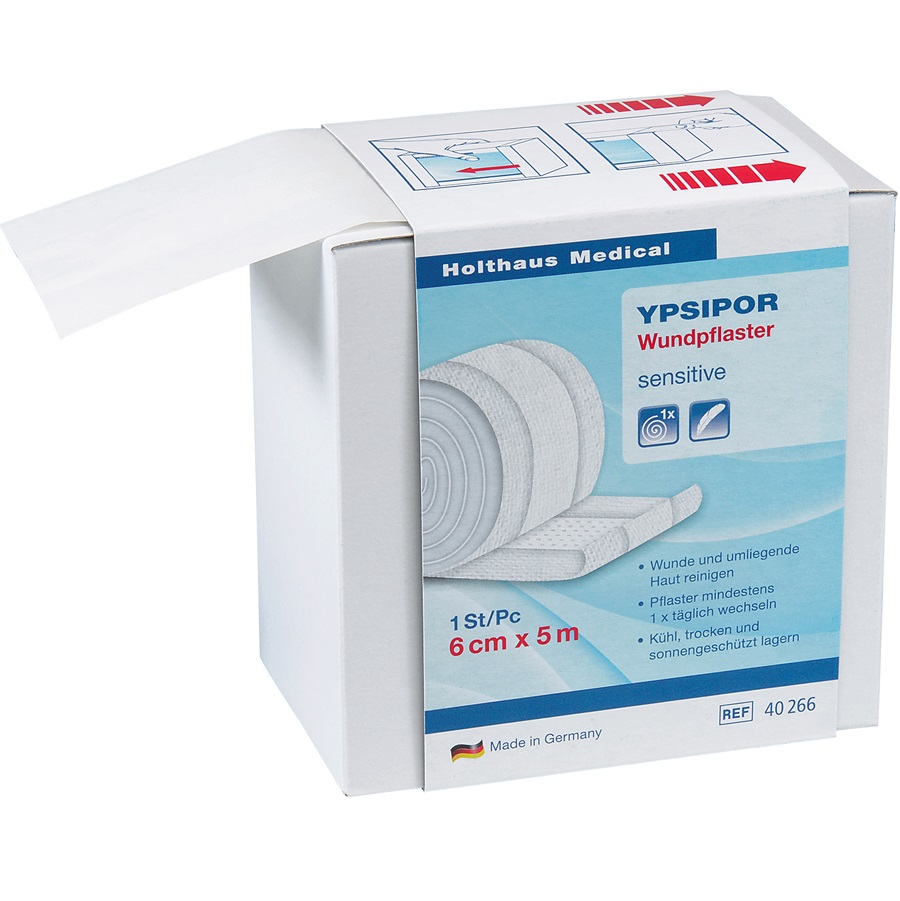 Ypsipor Wundpflaster, Sensitive, Vlies, weiß, 6 cm x 5 m, 1 Rolle/Spenderbox