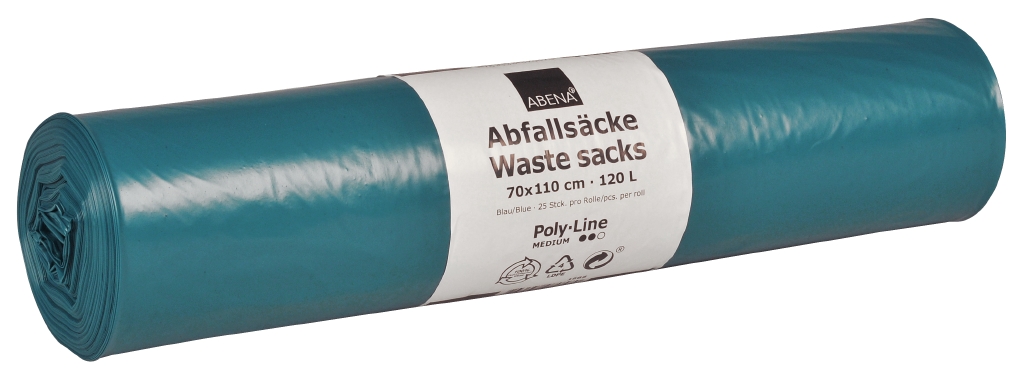 Poly-Line Abfallsack, 48my, LDPE, 10 x 25 Stück, blau, 70x110cm/ 120 Liter