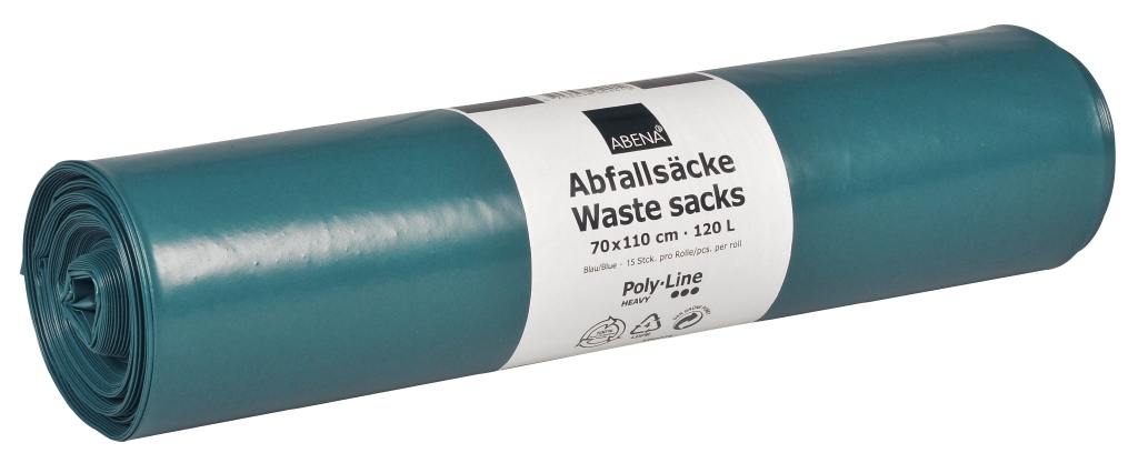 Poly-Line Abfallsack ,76my, LDPE, 10 x 15 Stück, blau, 70x110cm/ 120 Liter