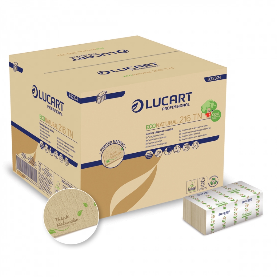 Lucart Professional EcoNatural 216 TN, Spenderservietten, 2-lagig, Fiberpack, 16x24 cm, 40x150 Stück/Karton