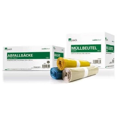 mpack Müllbeutel 63 x 85cm, 60-70L, weiß, LDPE, 12my, 9 Rollen x 40 Stück/Karton
