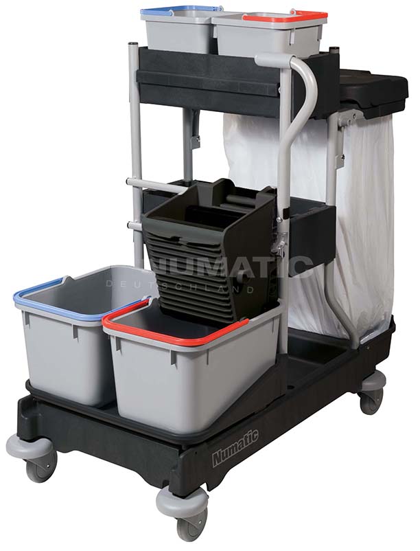 Numatic Reinigungswagen ProCar 5G, 2x6 L Oberflächeneimer, 2x70 L/1x120 L, graphit, 111 x 58 x 113 cm