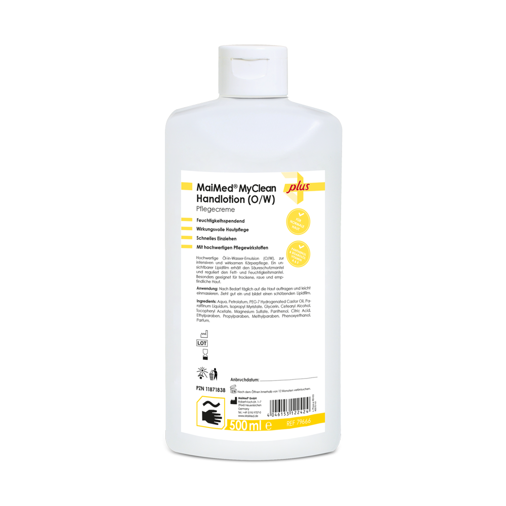 MaiMed® MyClean Handlotion (O/W) – Pflegecreme, Hochwertige Öl-in-Wasser-Emulsion, 500 ml Spenderflasche