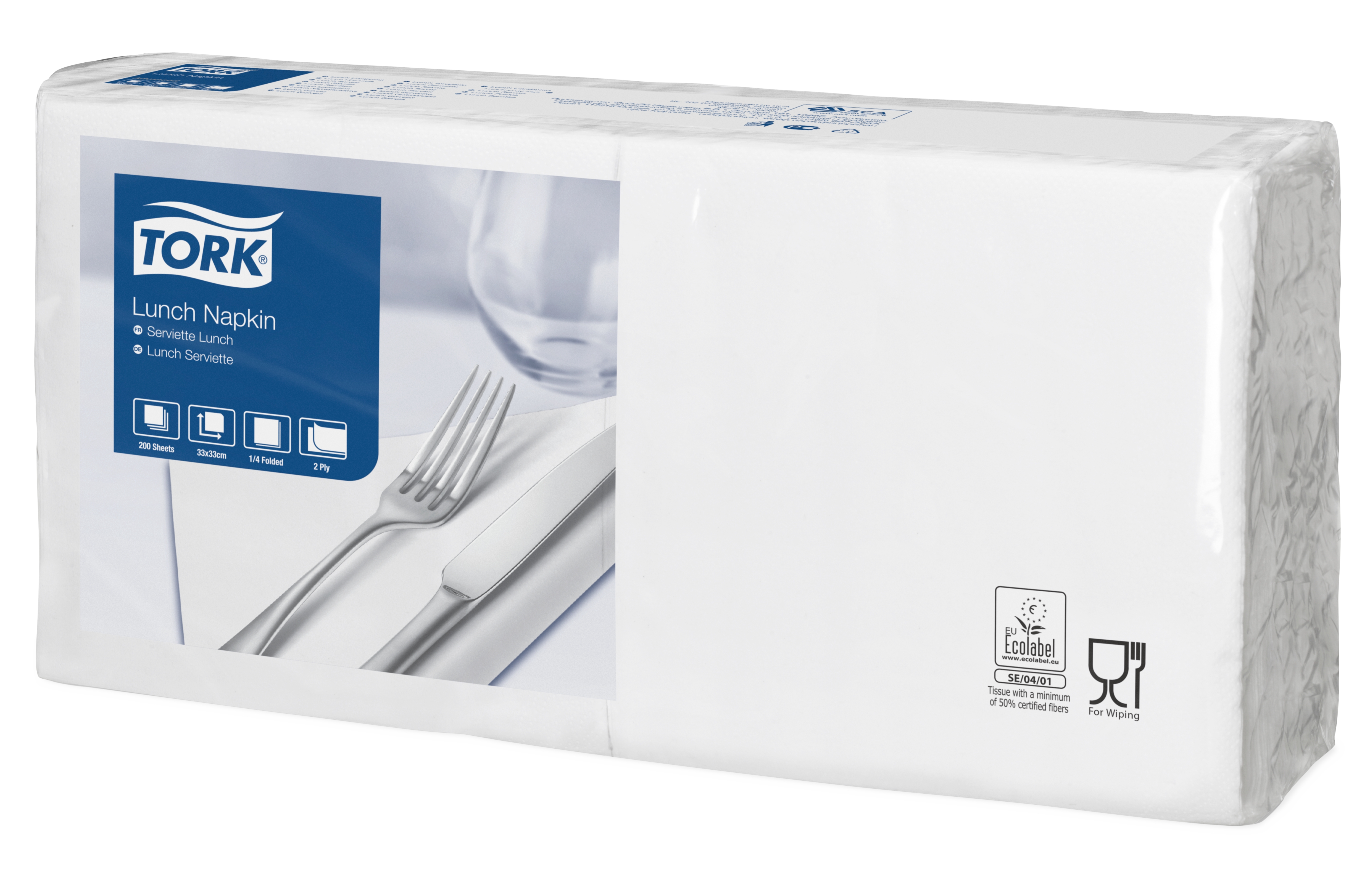 Tork Lunch Napkin Serviette, 2-lagig, 1/4 Falz, 10 x 200 Stück, weiß, 33 x 33 cm