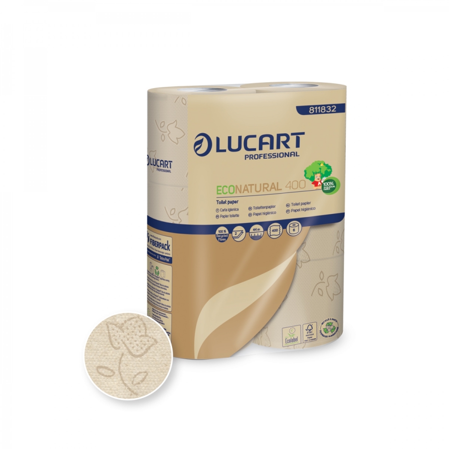 Lucart Prof. EcoNatural 400, Toilettenpapier, 2-lagig, recycling, 400 Blatt, natur, 30 Rollen/Sack