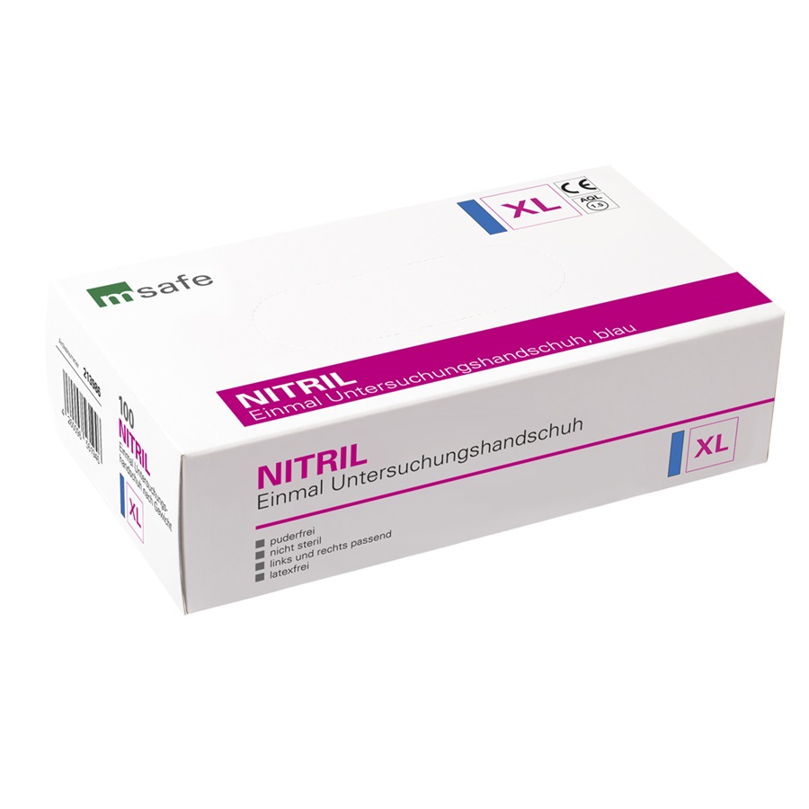 msafe NITRIL Einmalhandschuh, blau, Gr. XL, unsteril, puderfrei, 10x100 Stück/Karton
