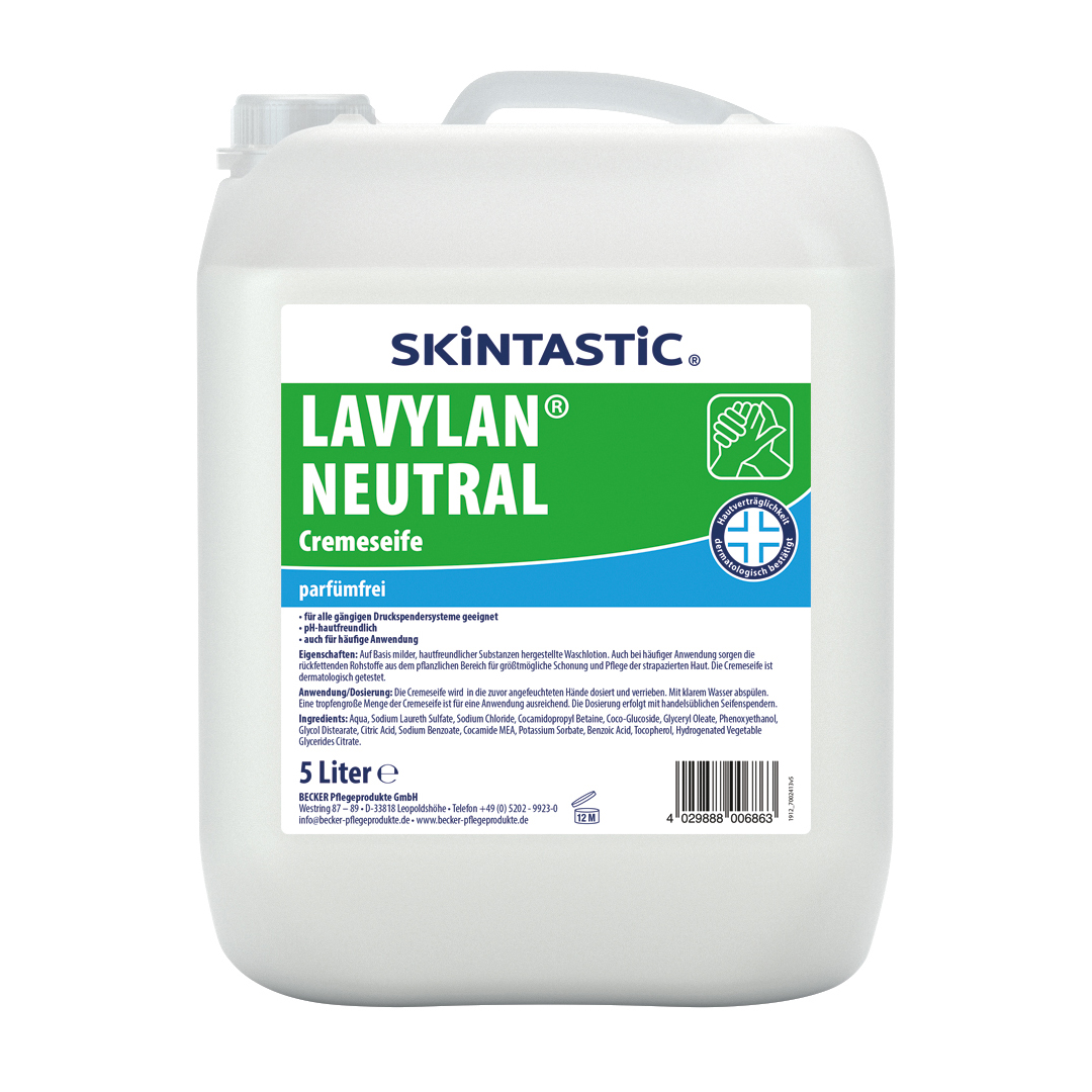 Skintastic Cremeseife Lavylan Neutral, parfümfrei, rückfettend, dermatologisch getestet, weiß, 5 Liter