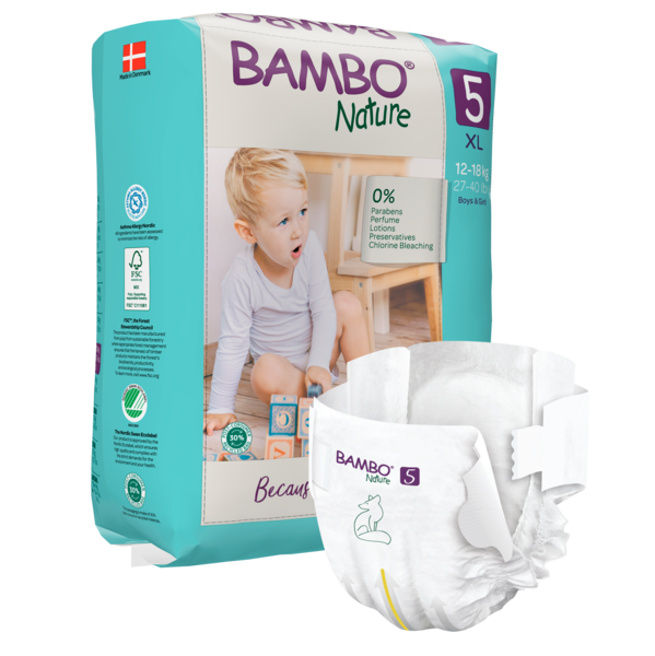 Bambo Nature Windeln, Gr. 5 / 12-18 kg, 22 Stück/Packung, 6 Packungen (132 Stück)/Karton