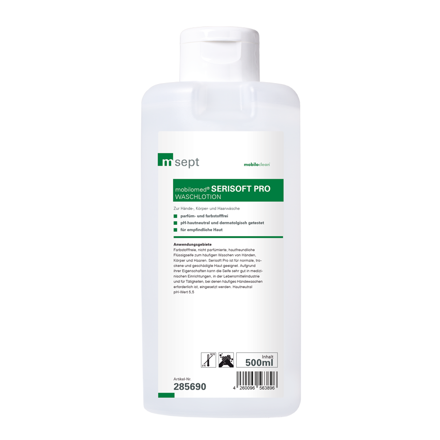 msept Serisoft Pro Waschlotion, 500ml Flasche, parfüm-und farbstoffrei, 24 Flaschen/Karton