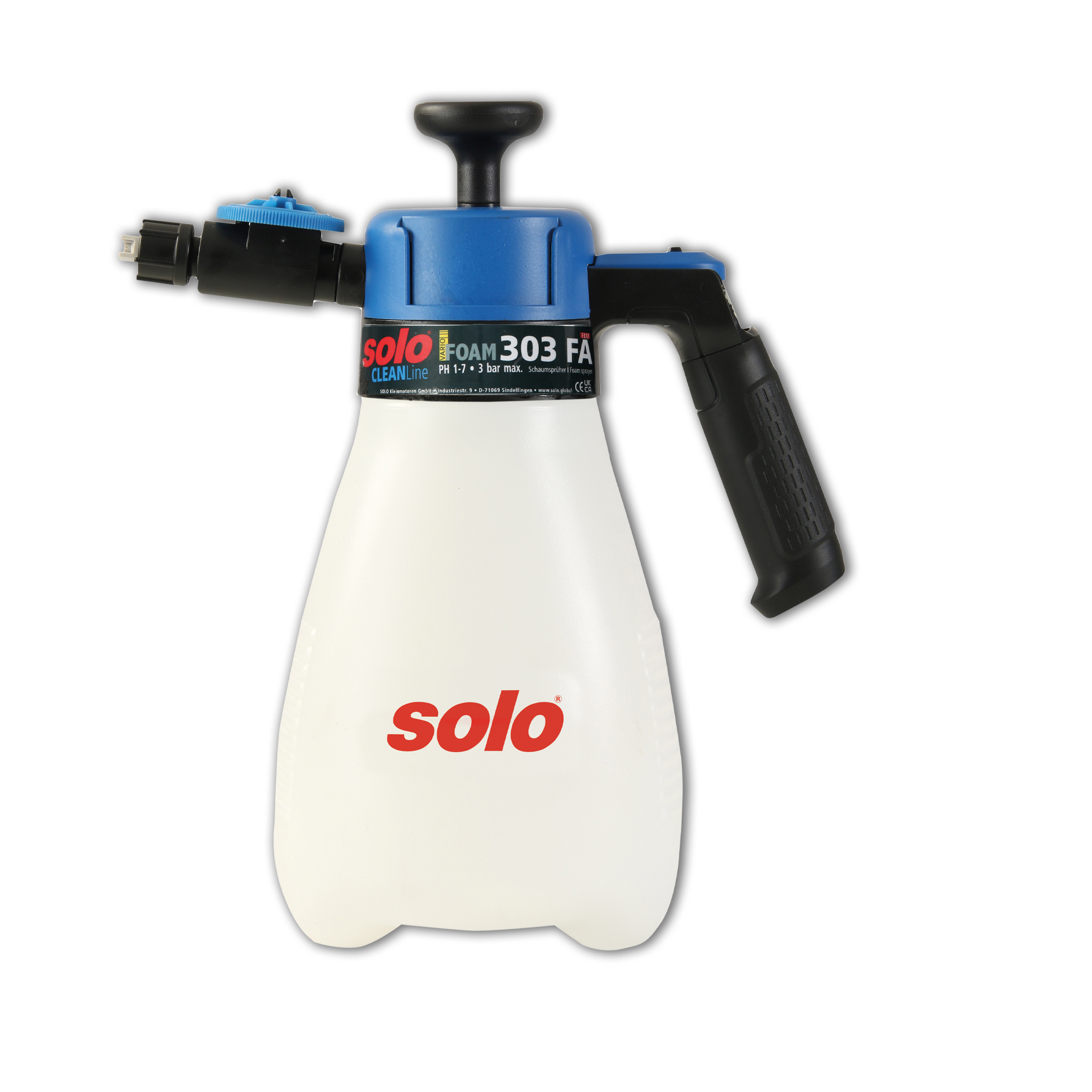 solo Schaumsprüher 303 FA, 1,25 Liter Handdruckspritze mit verstellbarer Düse der Schaumstärke, sauer, pH-Wert 1-7