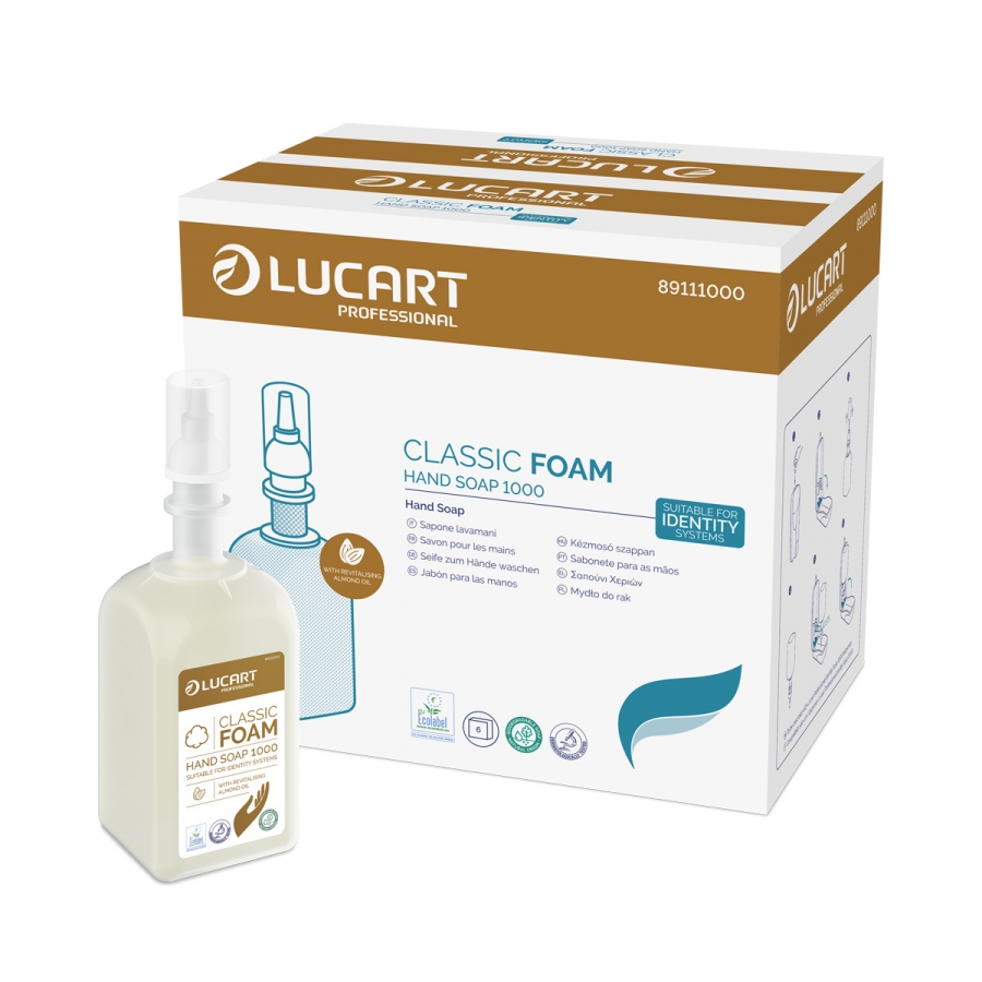 Lucart Prof. Classic Foam Hand Soap 1000 ml, Schaumseife mit zartem Blumenduft, 6 Flaschen/Karton