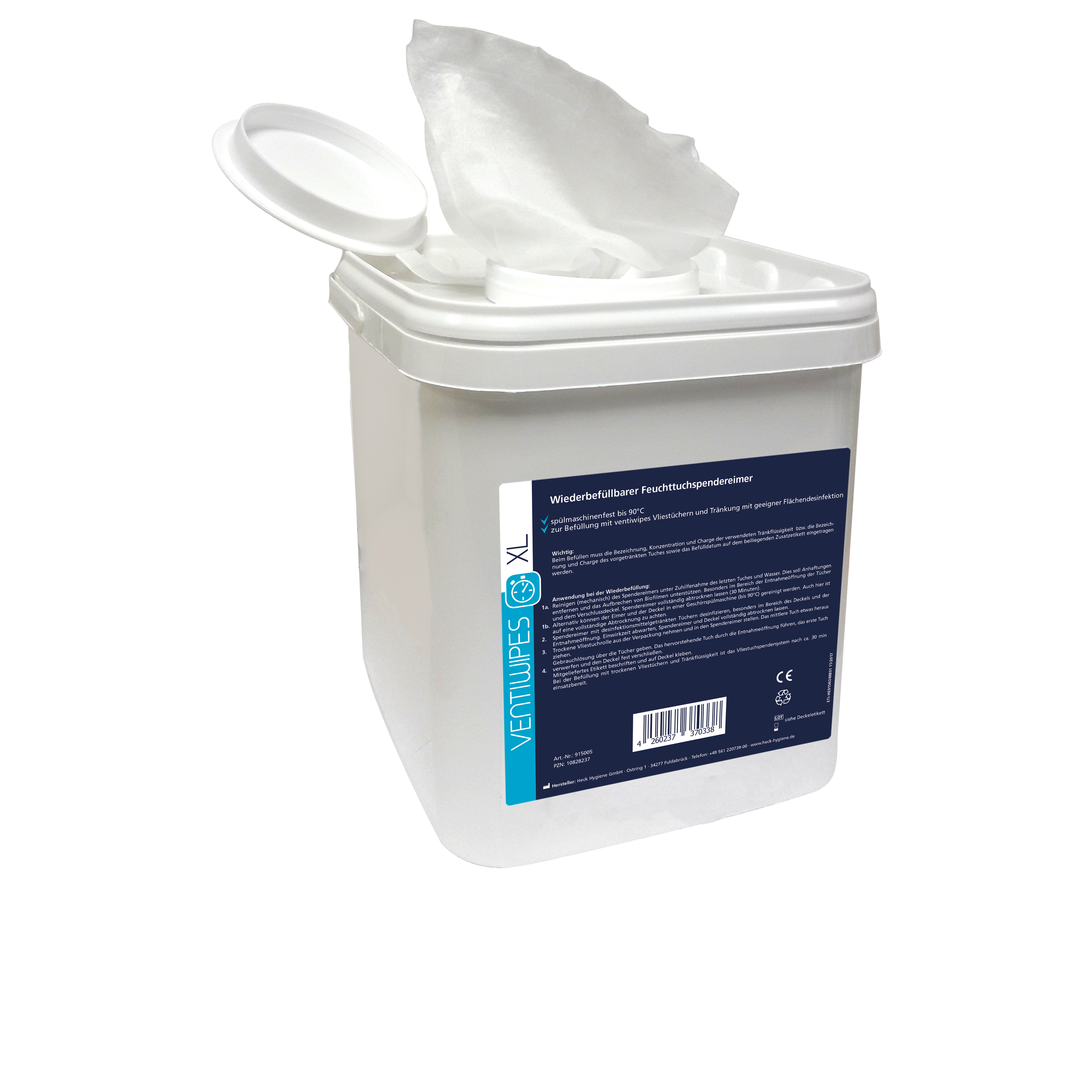 ventiwipes Spendereimer für 90er-Vliestücher GROß, 5 Liter, weiß