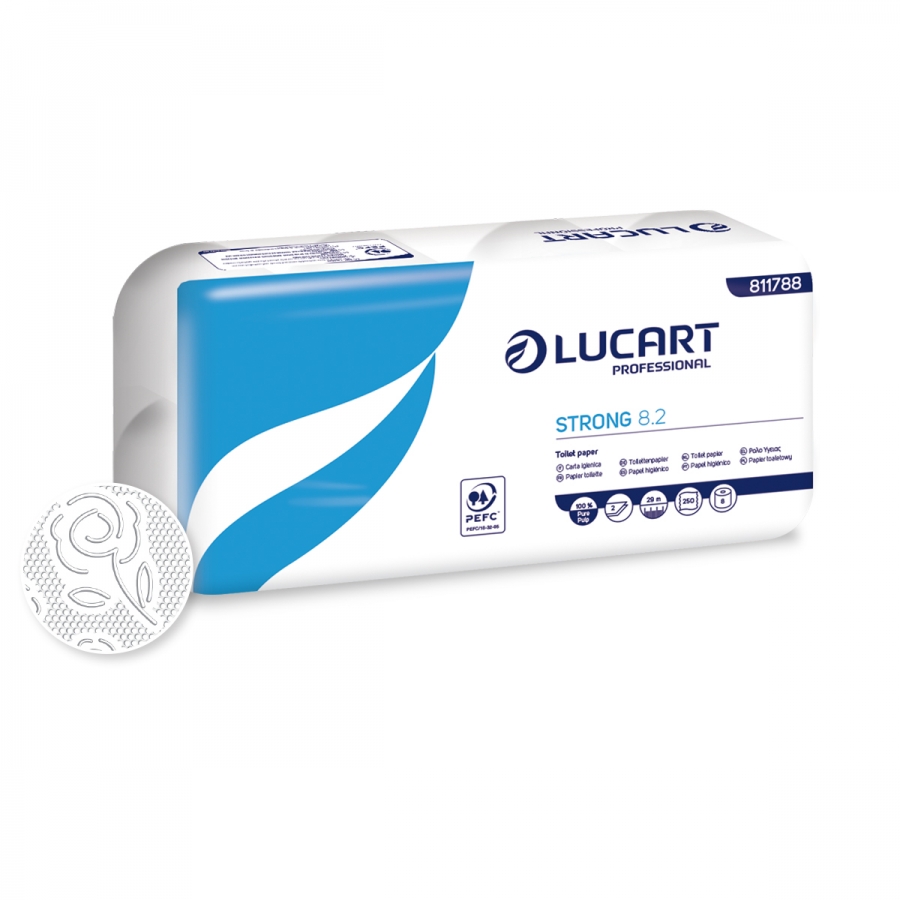 Lucart Prof. Strong 8.2, Toilettenpapier, 2-lagig, Zellstoff, 250 Blatt, hochweiß, 72 Rollen/Sack