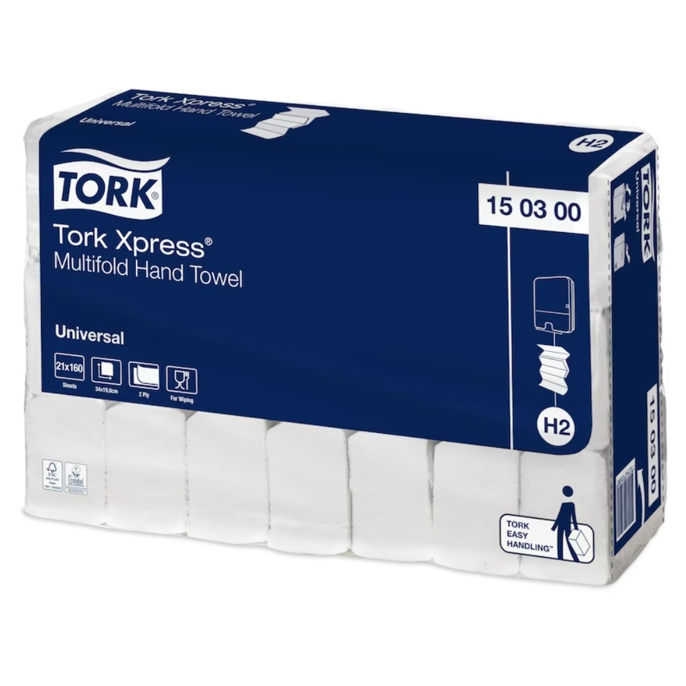 Tork Xpress® Multifold-Handtücher, H2, 2-lagig, weiß, 21 x 160 (3360) Stück/Sack, 19,6x34cm
