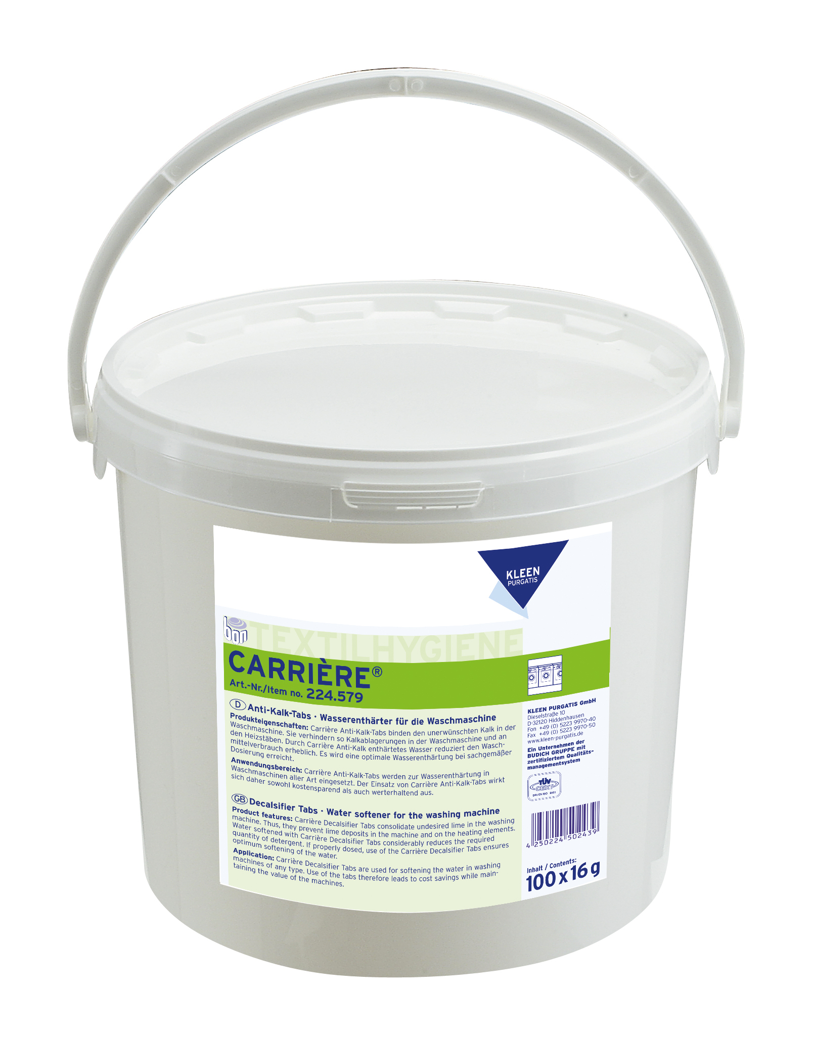Carrière Anti Kalk Tabs für die Waschmaschine, 100 Stück/Eimer, 100 x 16 g