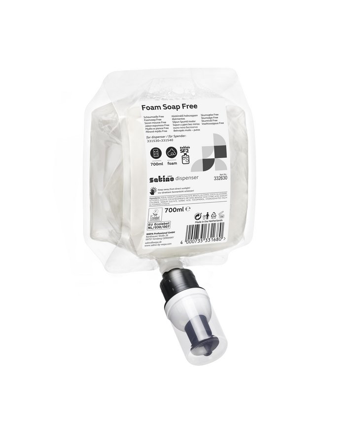 WEPA / Satino Schaumseife Free ohne Parfüm, Beutel mit integrierter Pumpe, 6 Beutel/Karton, weiß, 6 x 700 ml