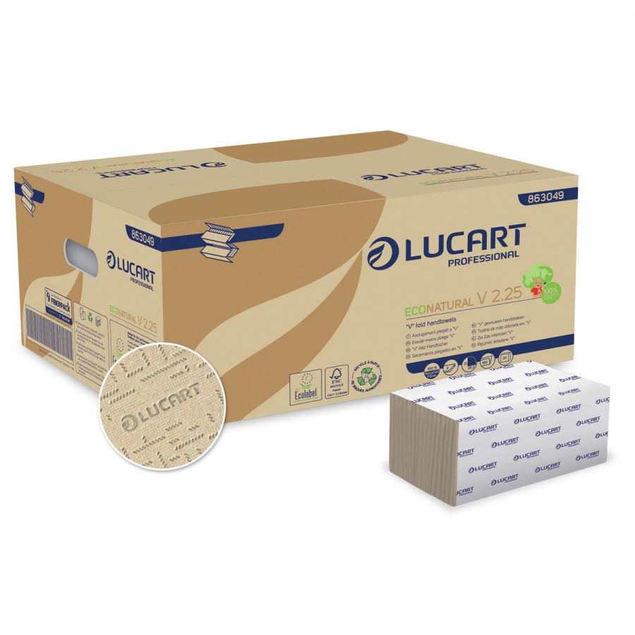 Lucart Prof. EcoNatural V 2.25, V-Falz Papierhandtücher, 2-lagig, Fiberpack, 25,3 x 21 cm, 3800 Stück/Karton