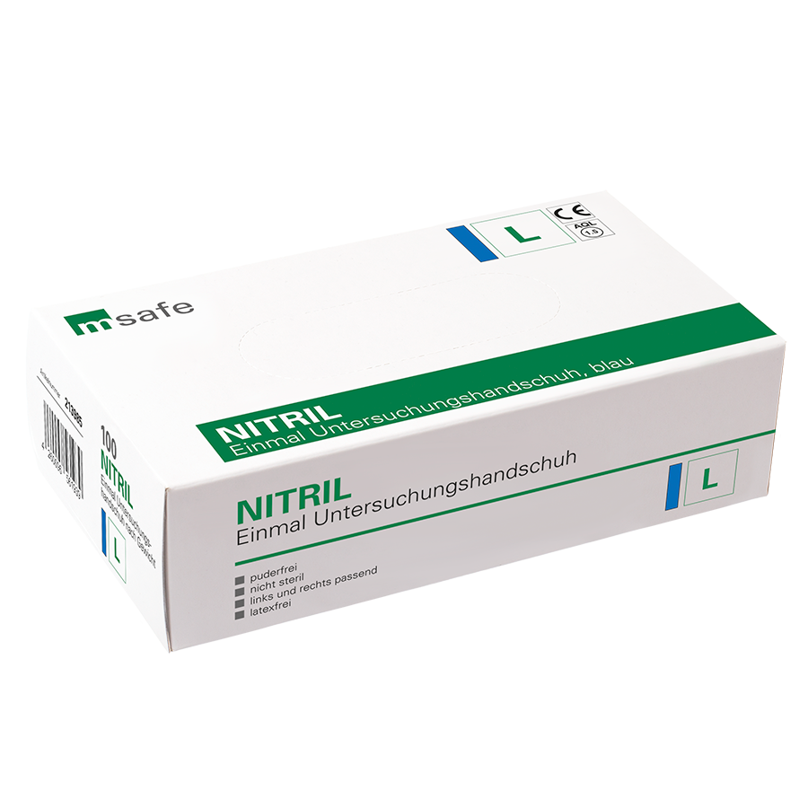 msafe NITRIL Einmalhandschuh, blau, Gr. L, unsteril, puderfrei, 100 Stück/Box