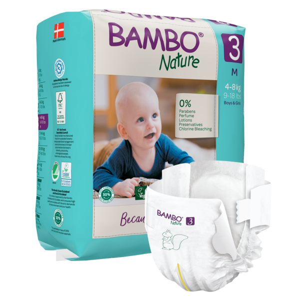 Bambo Nature Windeln, Gr. 3 / 4-8 kg, 28 Stück/Packung, 6 Packungen (168 Stück)/Karton