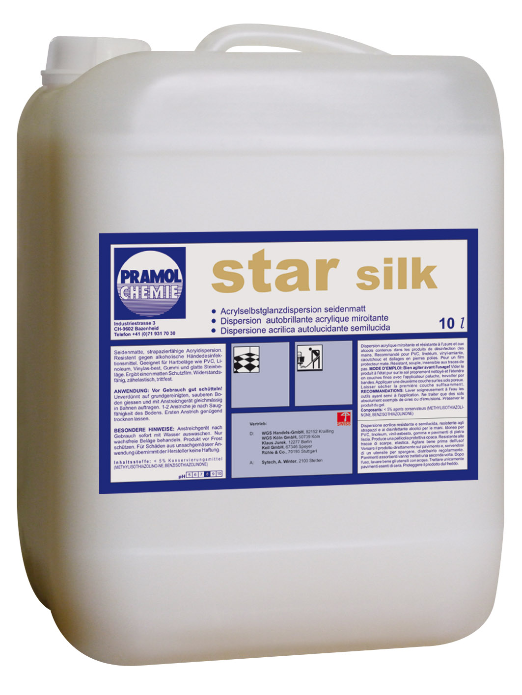 Pramol star silk, Acryldispersion, alkoholbeständig, seidenmatt, weiß, 10 Liter