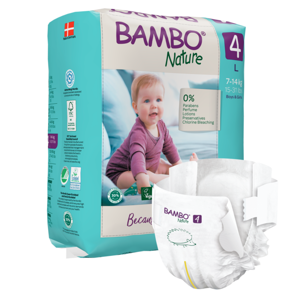Bambo Nature Windeln, Gr. 4 / 7-14 kg, 24 Stück/Packung, 6 Packungen (144 Stück)/Karton