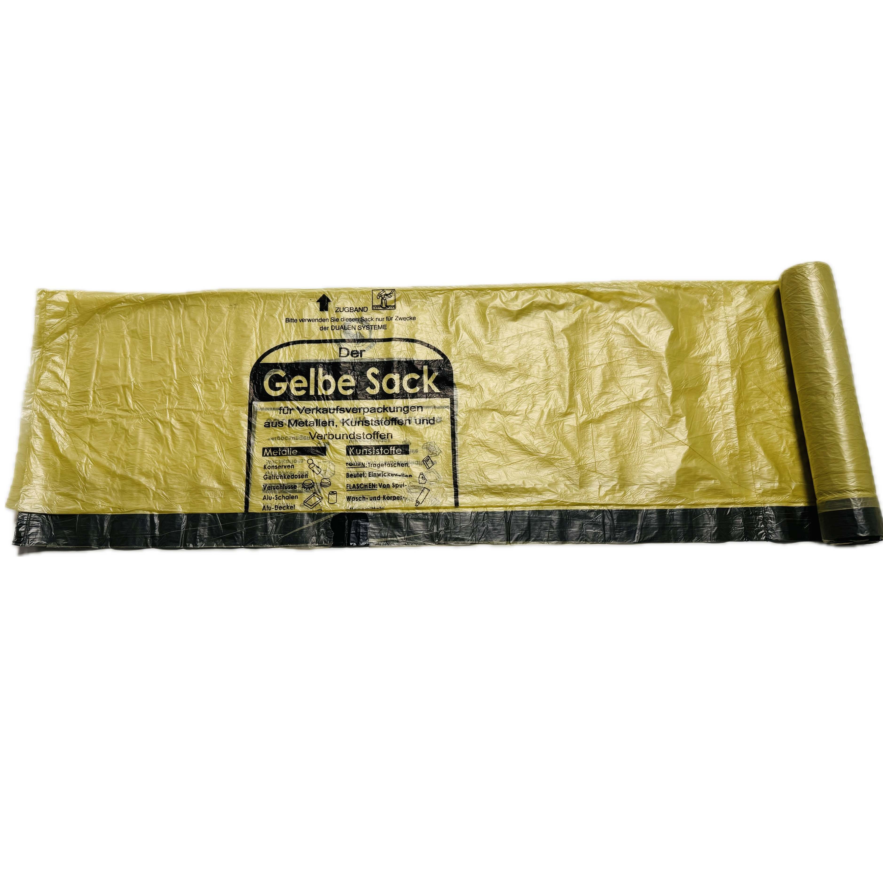 Müllsack mit Zugband (gelber Sack), 15my, gelb, HDPE, 620x880cm +50mm, 13 Stück/Rolle