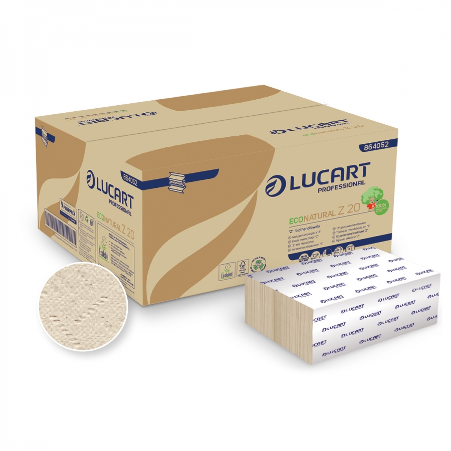 Lucart Prof. EcoNatural Z 20, Interfold Handtuchpapier Fiberpack, braun, 2-lagig, 24 x 20 cm, 3000 Stück/Karton