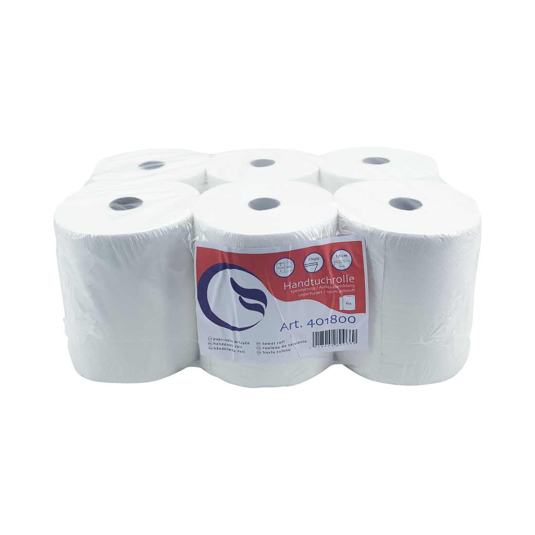 Handtuchrolle Zellstoff 2-lagig, 6 Rollen, unperforiert, Aussenabrollung, hochweiß, 21 cm x 130 m