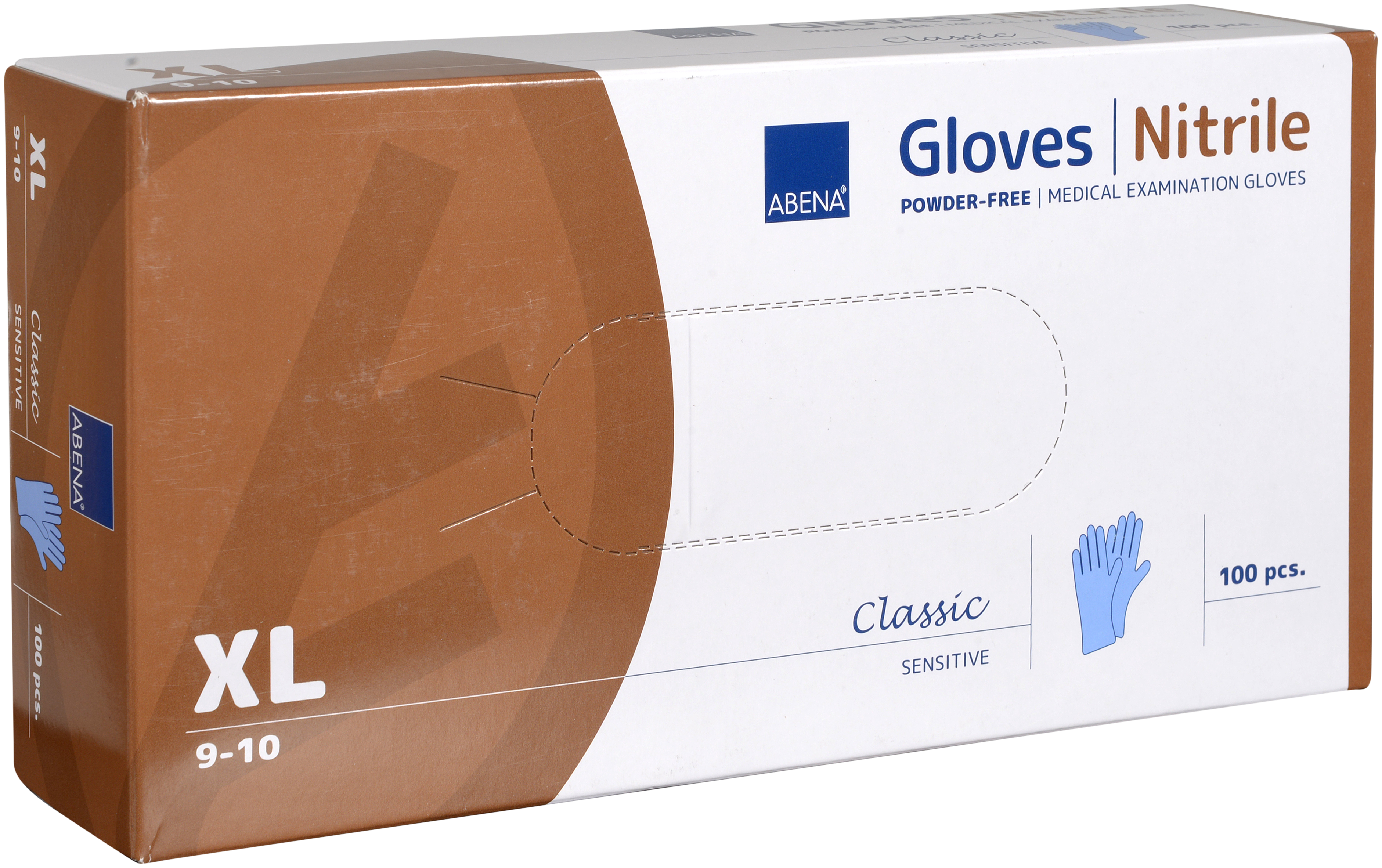 Abena Classic Sensitive Nitril Handschuh Größe XL, 10 x 100 Stück, puderfrei, blau, Gr. XL