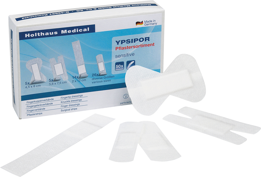 YPSIPOR Pflastersortiment sensitive, Vlies, 50 Stück/ 5 Pflastersorten, weiß, diverse Größen