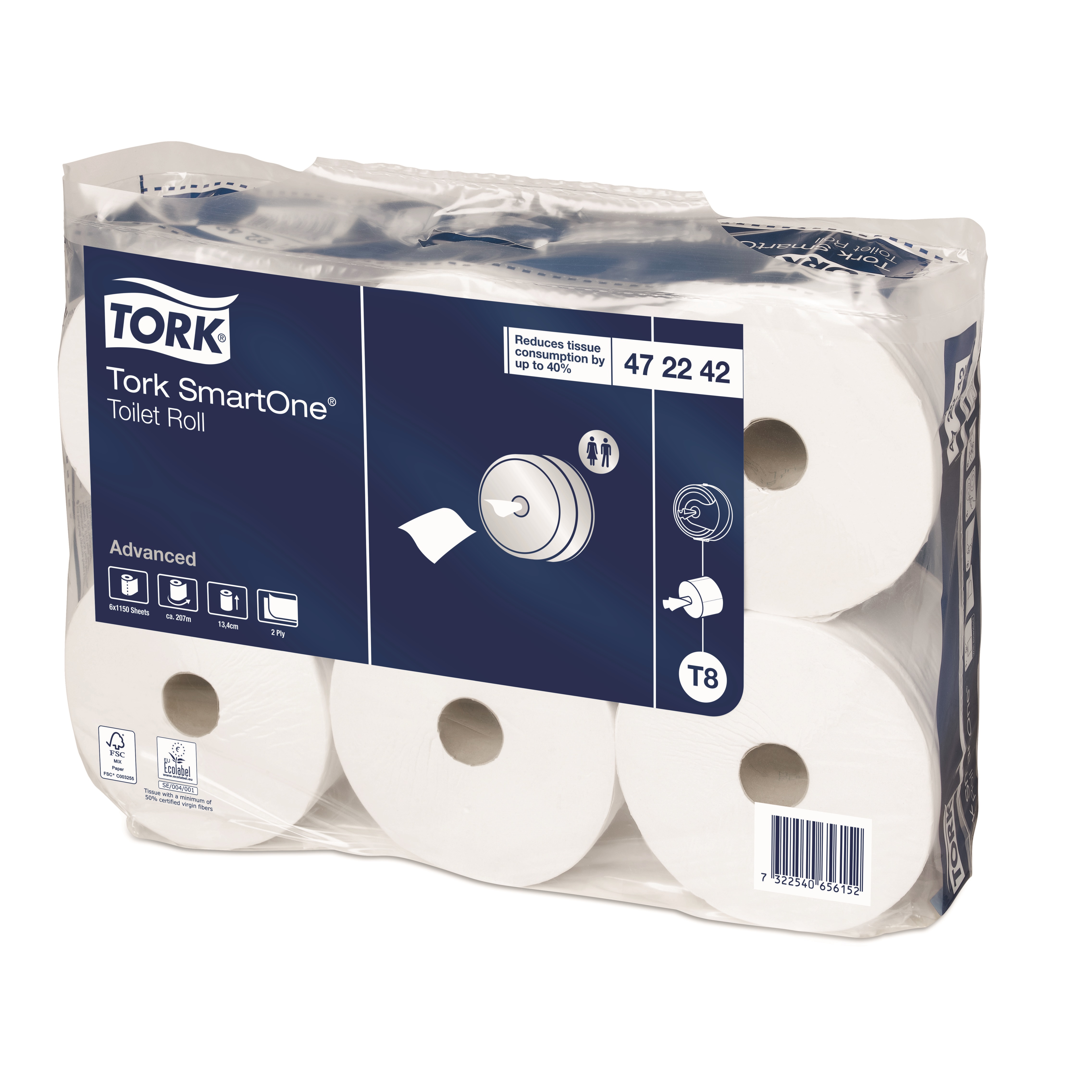 Tork SmartOne Toilettenpapier, weiß T8 - System, 2-lagig, 6 Rollen/Karton