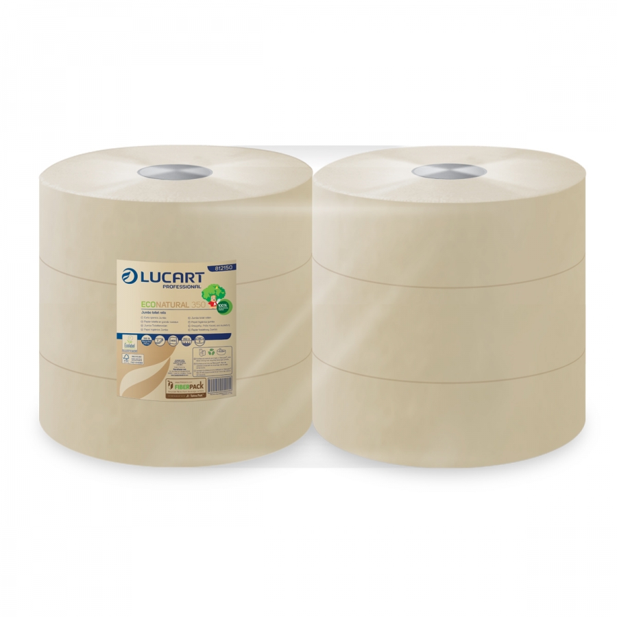 Lucart Prof. EcoNatural 350, Jumbo-Toilettenpapier, 2-lagig Fiberpack, 350 m, Ø 260 mm, 6 Rollen/Sack, braun