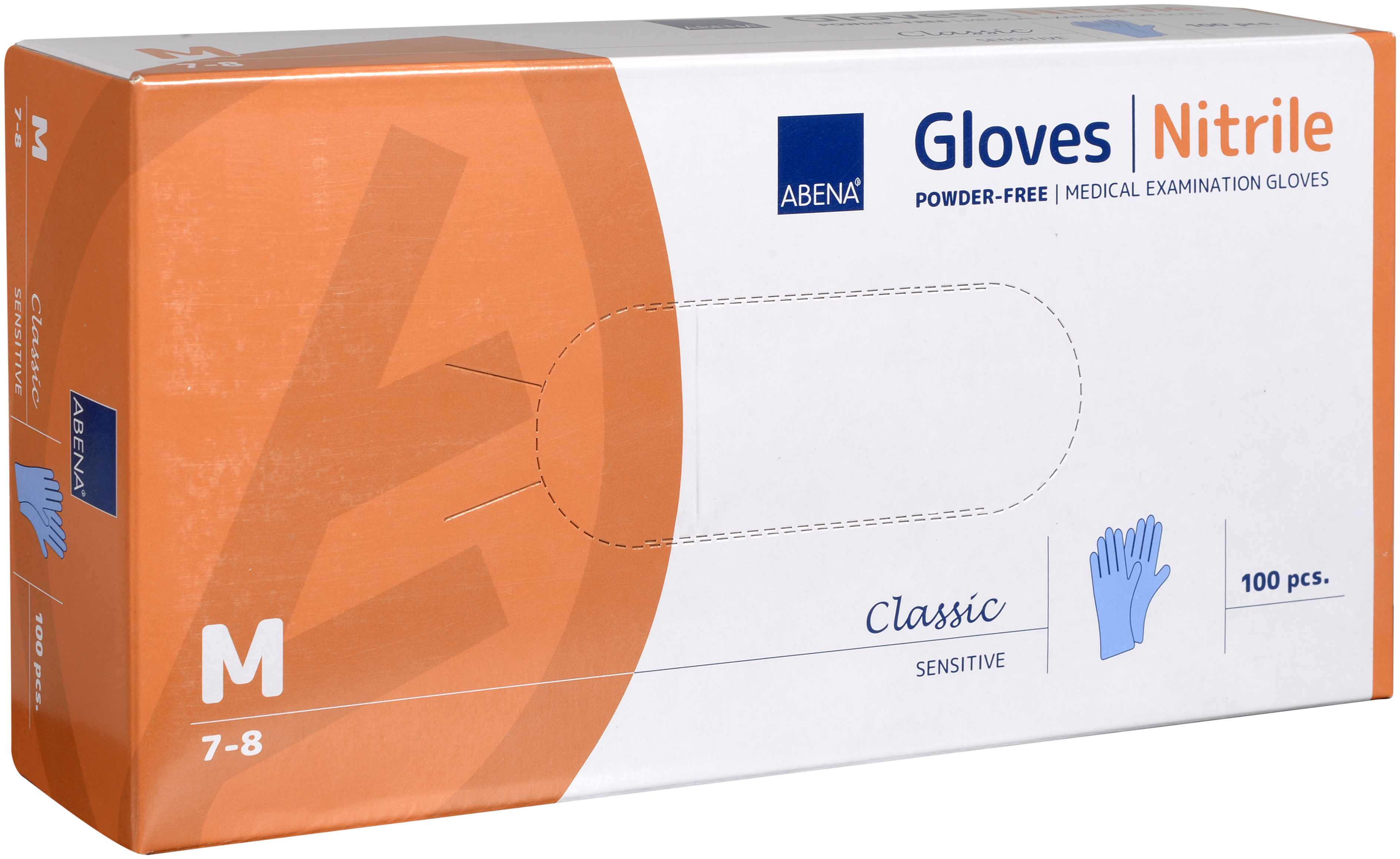 Abena Classic Sensitive Nitril Handschuh Größe M, 10 x 100 Stück, puderfrei, blau, Gr. M