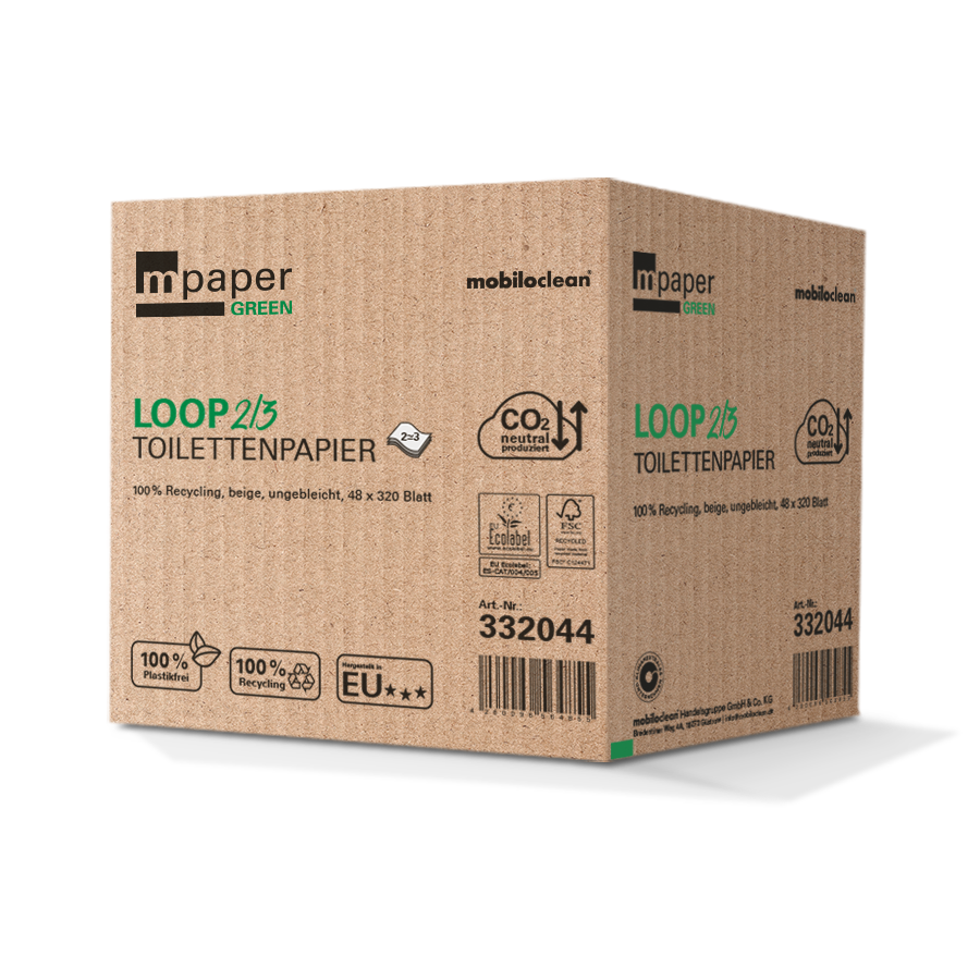 mpaper green LOOP 2/3 Toilettenpapier CO2 neutral, 320 Blatt/Rolle, 48 Rollen/Karton