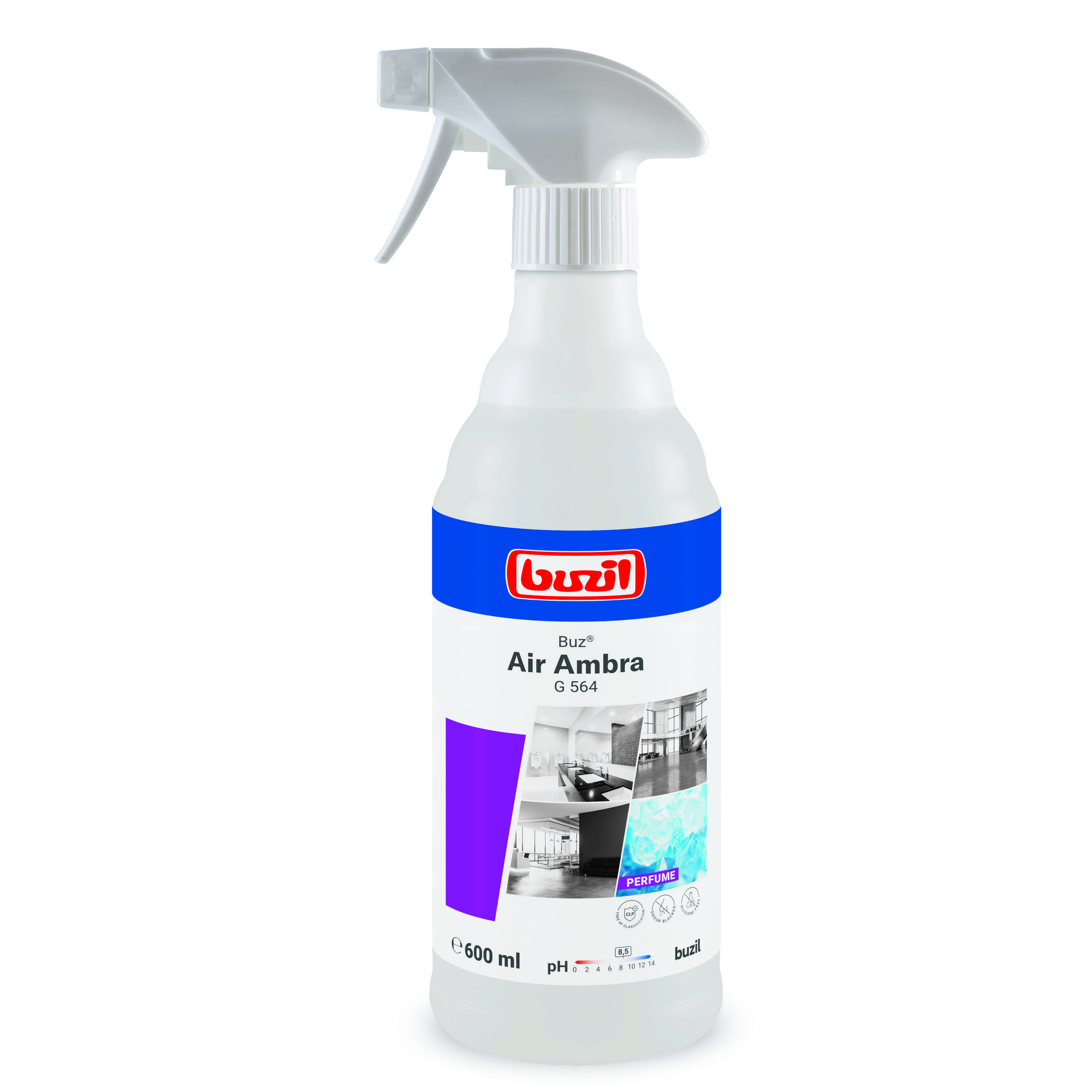 Buzil Buz Air Ambra G564, 600ml Sprühflasche, Gebrauchsfertiger Raumspray mit Aktiv-Geruchsblocker
